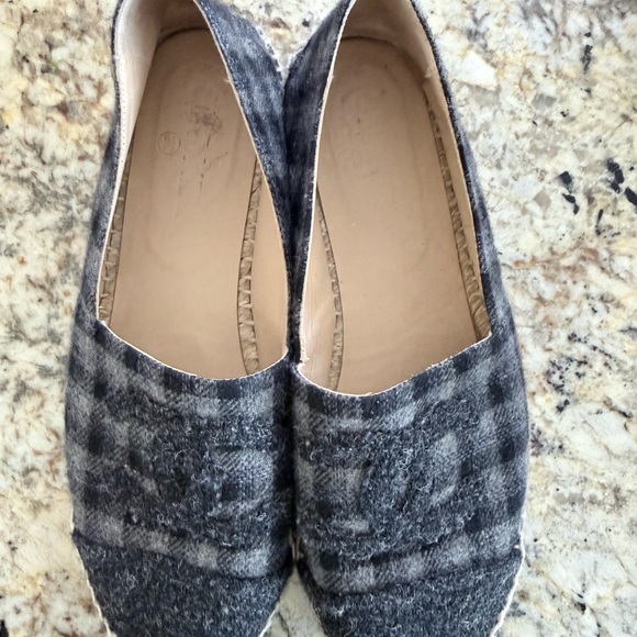 CHANEL Black and Gray Plaid Espadrilles
